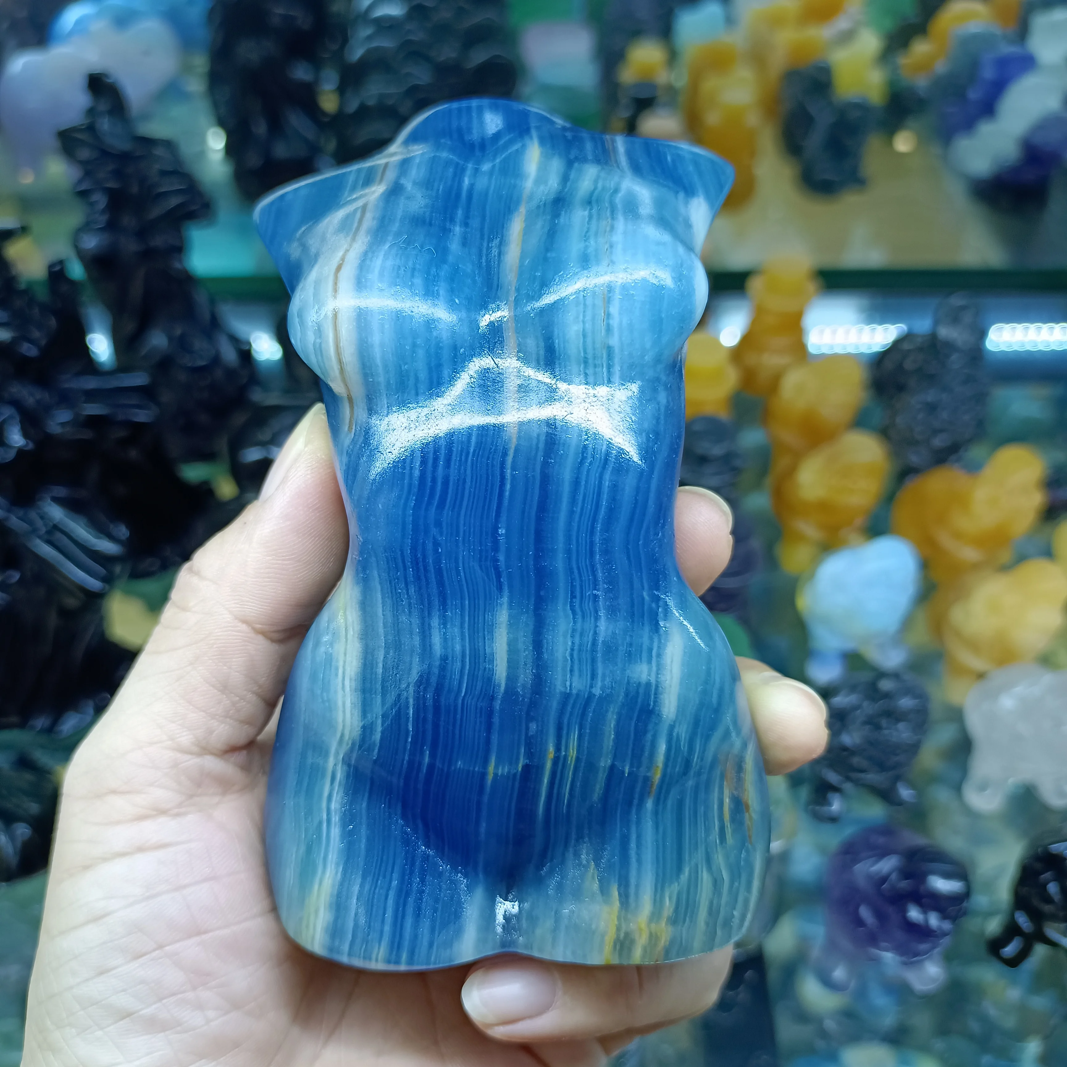 

Natural Blue Lexes Ore Hand Carved Female Model Crystal Energy Home Office Decoration Gift Reiki Healing