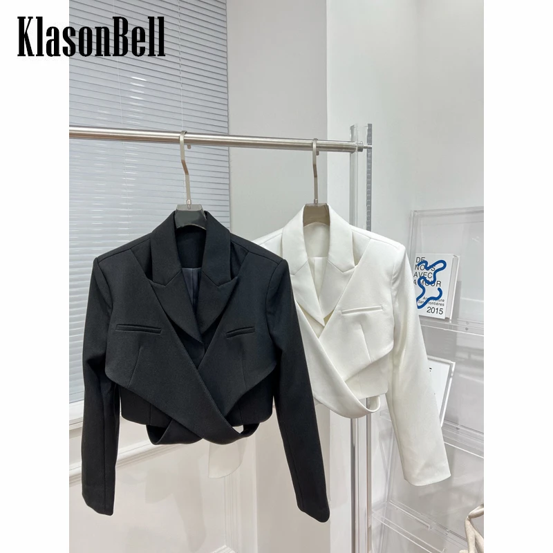 

6.1 KlasonBell Fashion Long Sleeve Solid Color Criss-Cross Short Blazer Women