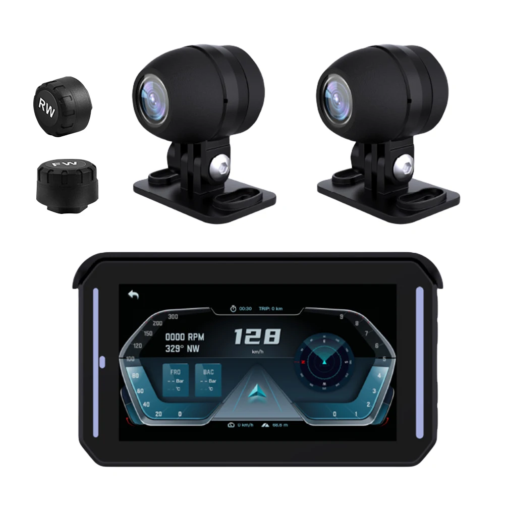 

5-дюймовый GPS-монитор, HD 1080P, беспроводной Carplay, Android, автомобильный монитор для мотоцикла, циклическая запись, сенсорный IPS-экран, GPS-отслеживание