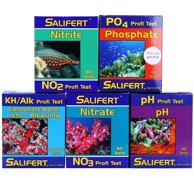 

Salifert Seawater Tester Kit Ca Calcium Cu I2 Kh Mg NH4 Ammoniak NO2 Nitriet NO3 Nitraat Ph PO4 Sr Kalium Water Test Reef Tank