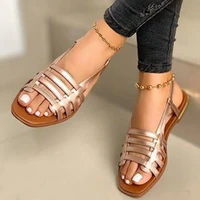 female sandal breathable large size comfort shoes for women girls big beige flat 2022 fashion beach solid fabric casual