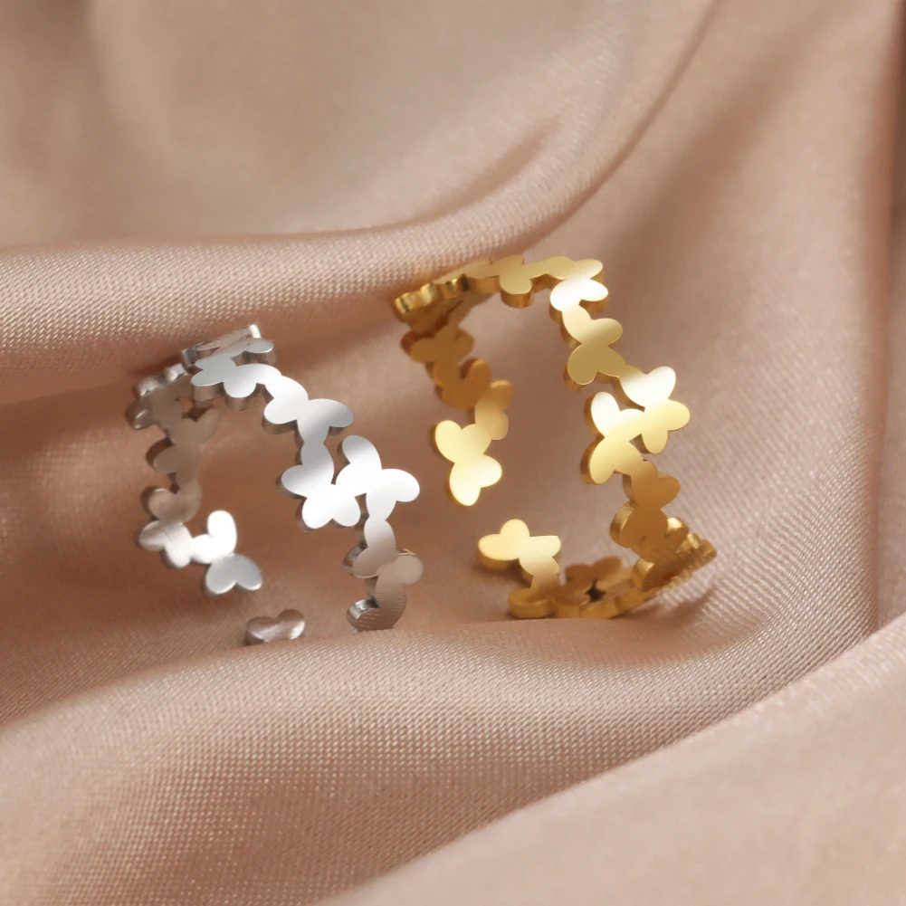 Skyrim Кольца с бабочками из нержавеющей стали золотого цвета для женщин