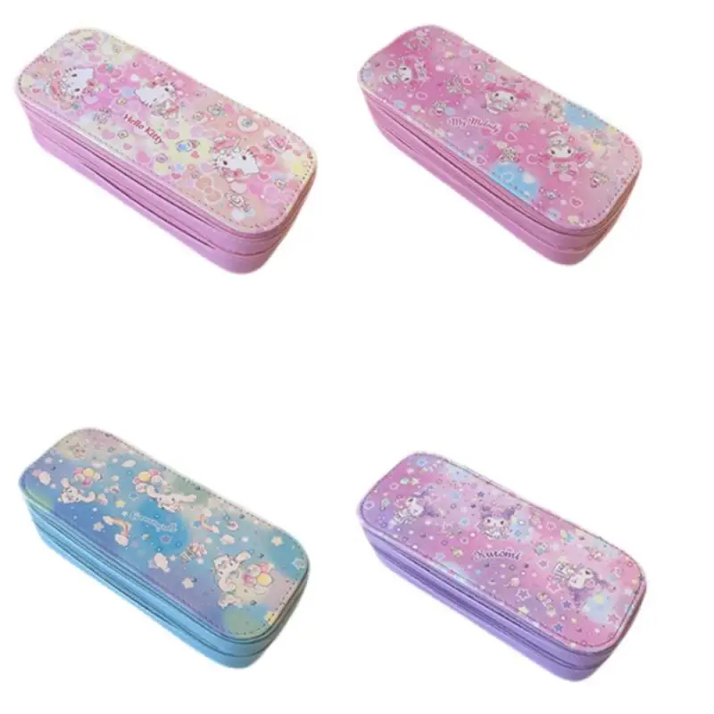 

Sanrios Hellokittys My Melody Cute Cartoon Double Layer Pencil Bag Anime Kawaii Student Supplies Capacity Storage Bag Pencil-Box