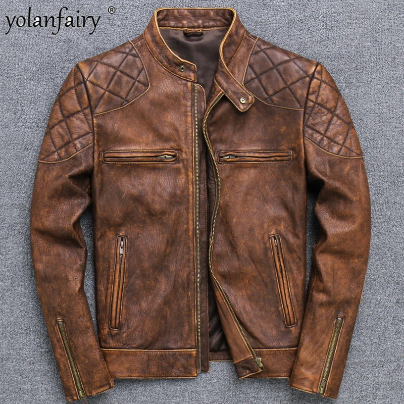 

100% Cow Leather Jacket Men Genuine Leather Men's Coat Spring Autumn Vintage High Quality Jackets Man Casual Veste Homme Xhl355