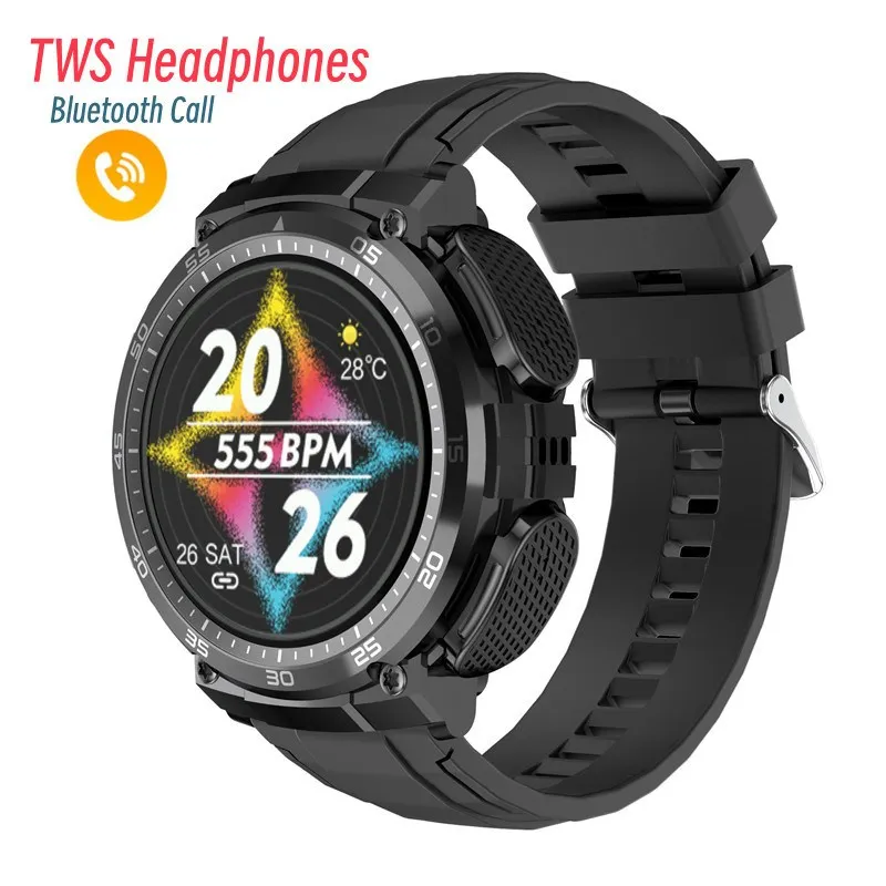 

New smartwatch TWS earphones 2-in-1 local music player male heart rate, blood pressure, health exercise tracker BT call watch