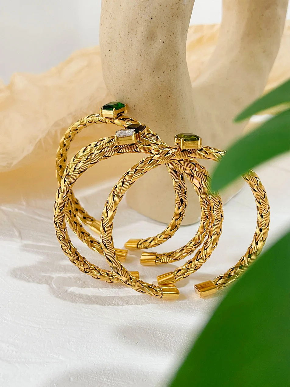 Незамкнутый Плетеный Браслет-манжета Peri'sbox с квадратным драгоценным камнем из