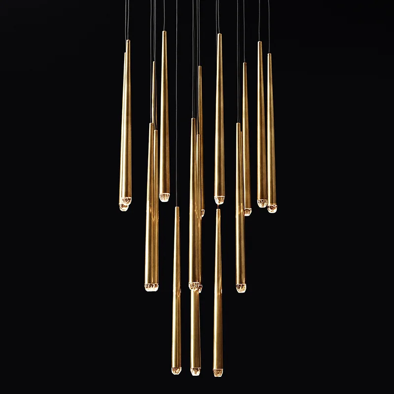 

Chandeliers Postmodern Luxury Crystal LED Nordic Golden Black Long Stair Hanging Lamp Restaurant Ceiling