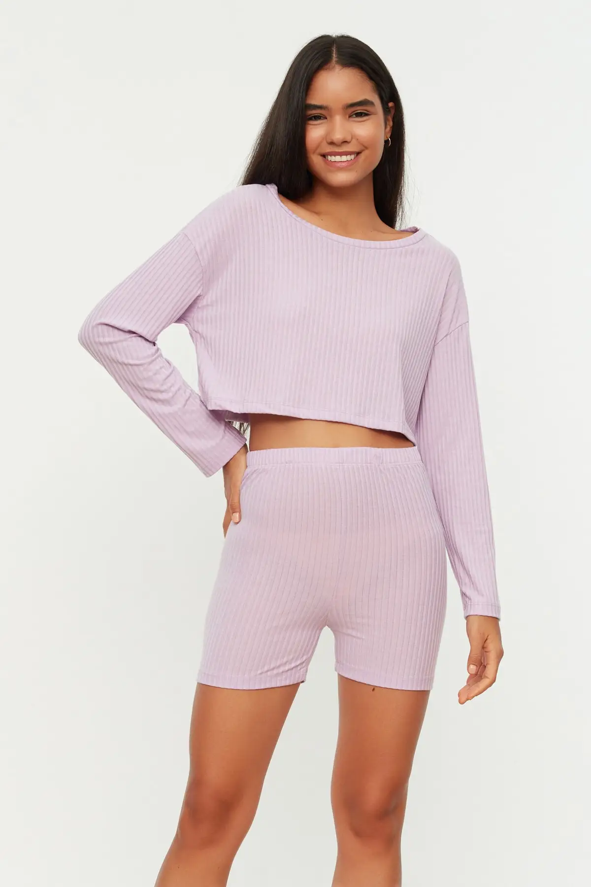 

Women's Pajamas Lilac Camisole Knitted Sleep Lounge Pajamas Nightwear Nightwear Nightwear Casual Home Clothing