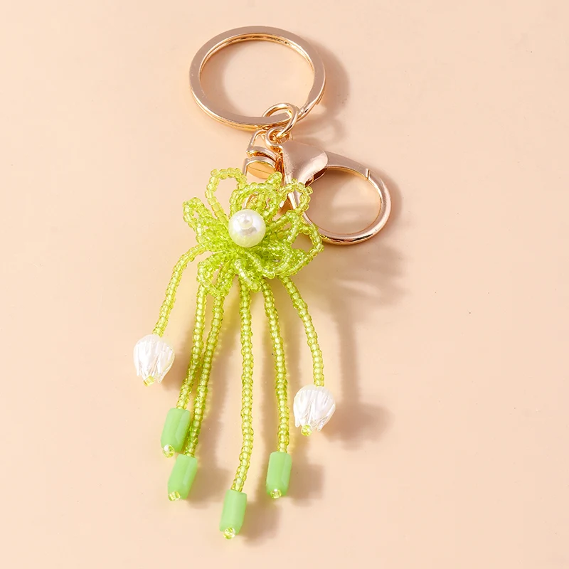 

Cute Keychains Handmade Beads Flower Charms Keyrings Souvenir Gifts for Women Men Handbag Pendants Key Chains DIY Accessories