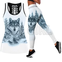 beautifull white wolf 3d printed tank toplegging combo outfit yoga fitness legging women