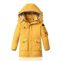Boys Kids Long Loose Thick White Duck Down Jacket Black,Green,Yellow Baby Coat, Children Hooded Padded Jacket Clothes Winter