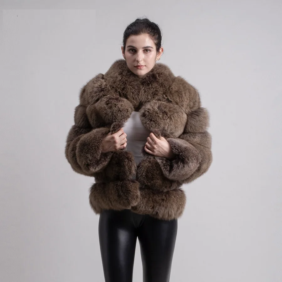 Winter Real Fox Fur Jacket Women Thicken Warm  Luxury Fur Coat High Quality Fluffy Fox Overcoat Stand Collar Outfit For Women