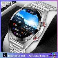 lige smart watch men women amoled 454454 screen bluetooth call clock 4gb storage fitness smartwatch mens watch for ios android