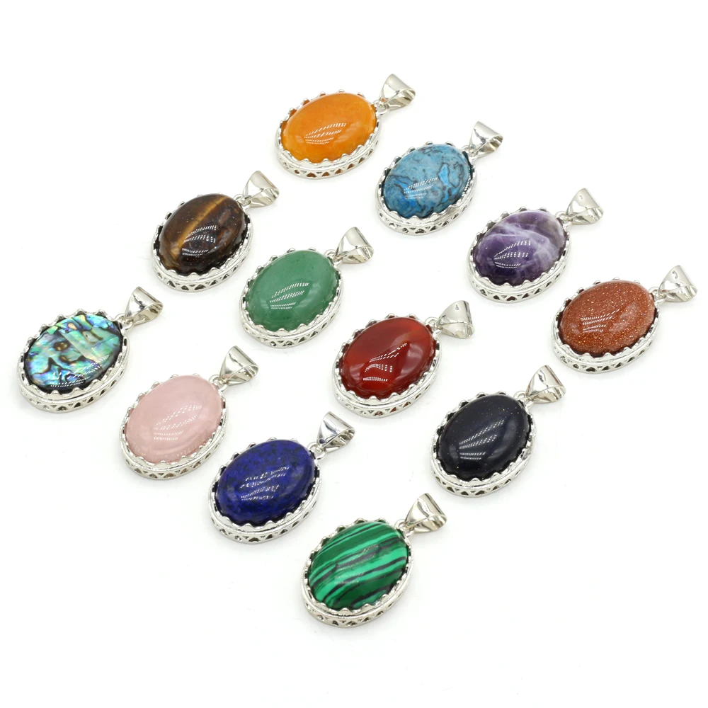 

Natural Stone Malachite Rose Quartz Shell Abalone Egg Alloy Pendant For Jewelry MakingDIY Necklace Accessories Gift 20x30mm