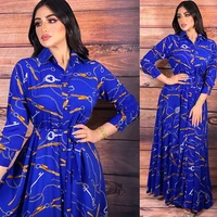 free shipping fashion blue muslim long woman dress turkish skirt islamic products female clothes 2022 spring belt s m l xl xxl