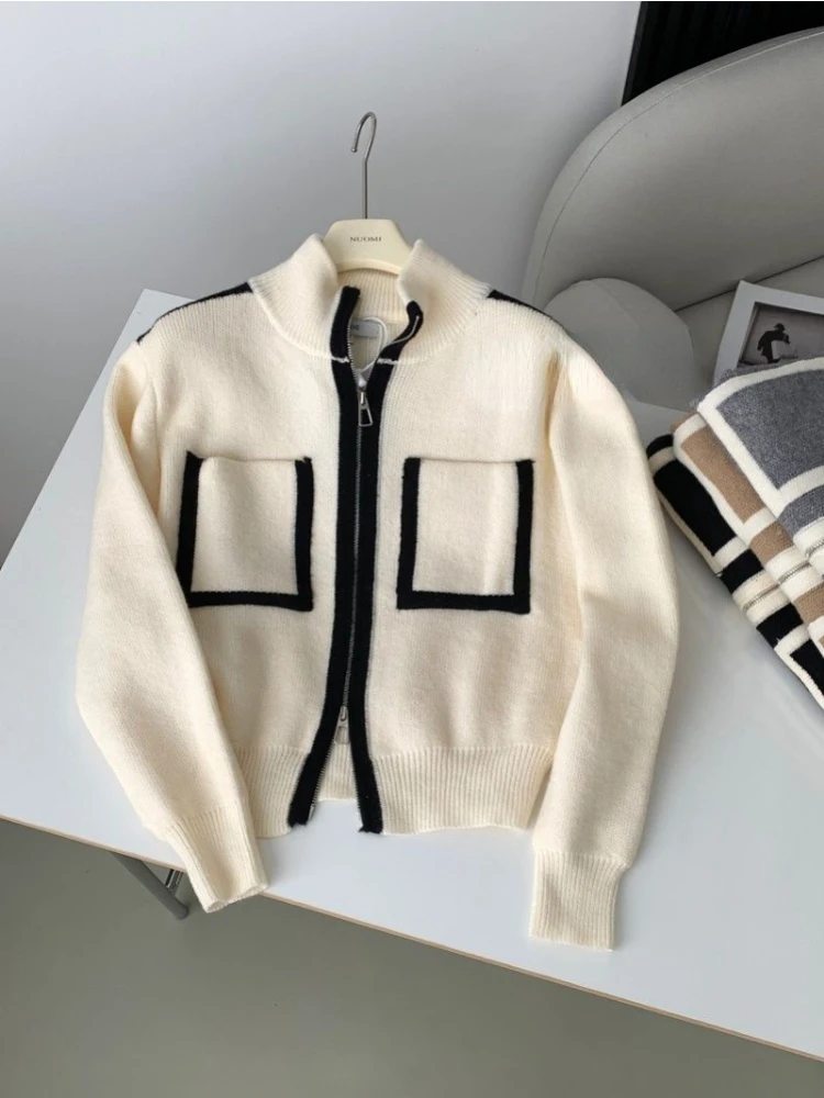 Женский вязаный кардиган Y2k Элегантный Повседневный Нежный с двойной молнией и