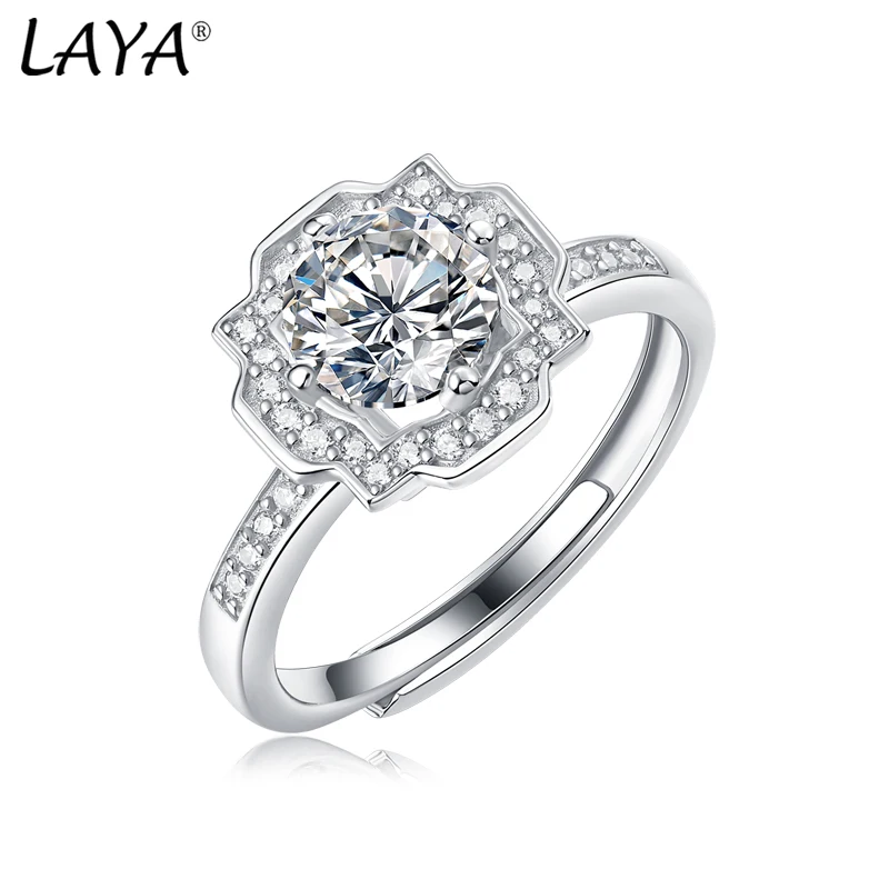 

LAYA 1ct Moissanite Inlaid With Side Diamonds For Women Bride Shining Stones 100% S925 Sterling Silver Wedding Luxury Jewelry