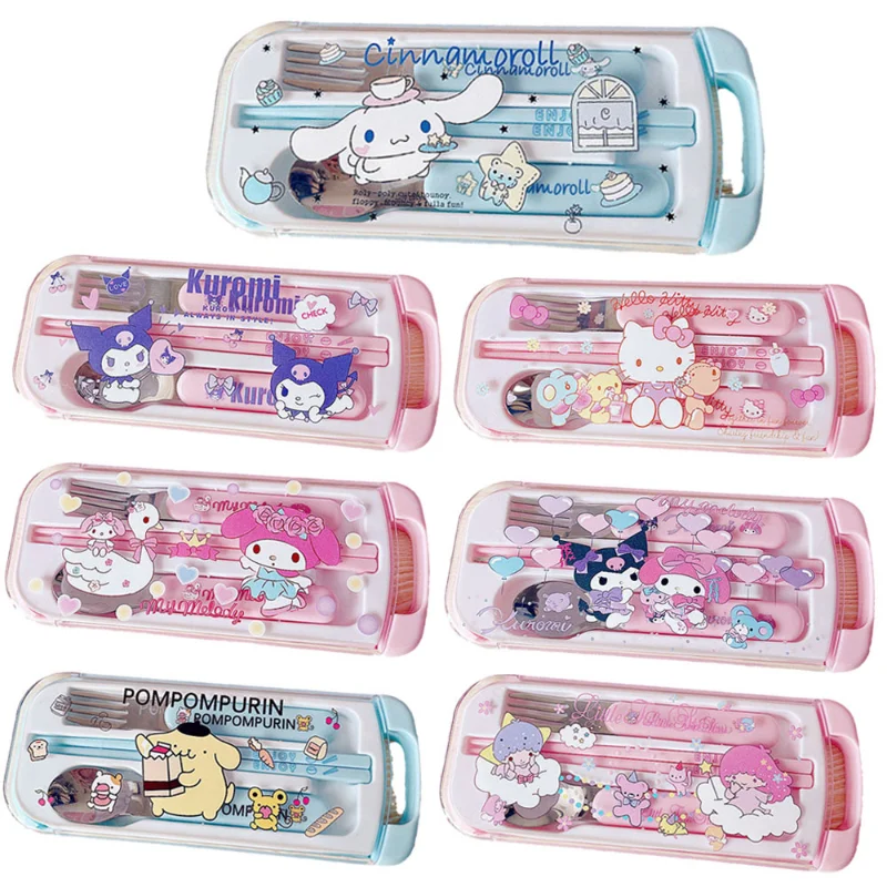 

Anime Kawaii Sanrios Kuromi Cinnamoroll My Melody Hellokittys Portable Chopsticks Spoon Fork Three Piece Set Birthday Present