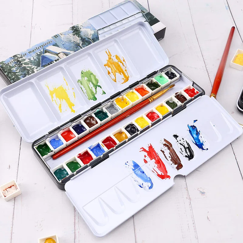Portable Empty Metal Watercolor Palette Tin Box with 26 Half Pans for Oil Acrylic Gouache Paints Students |