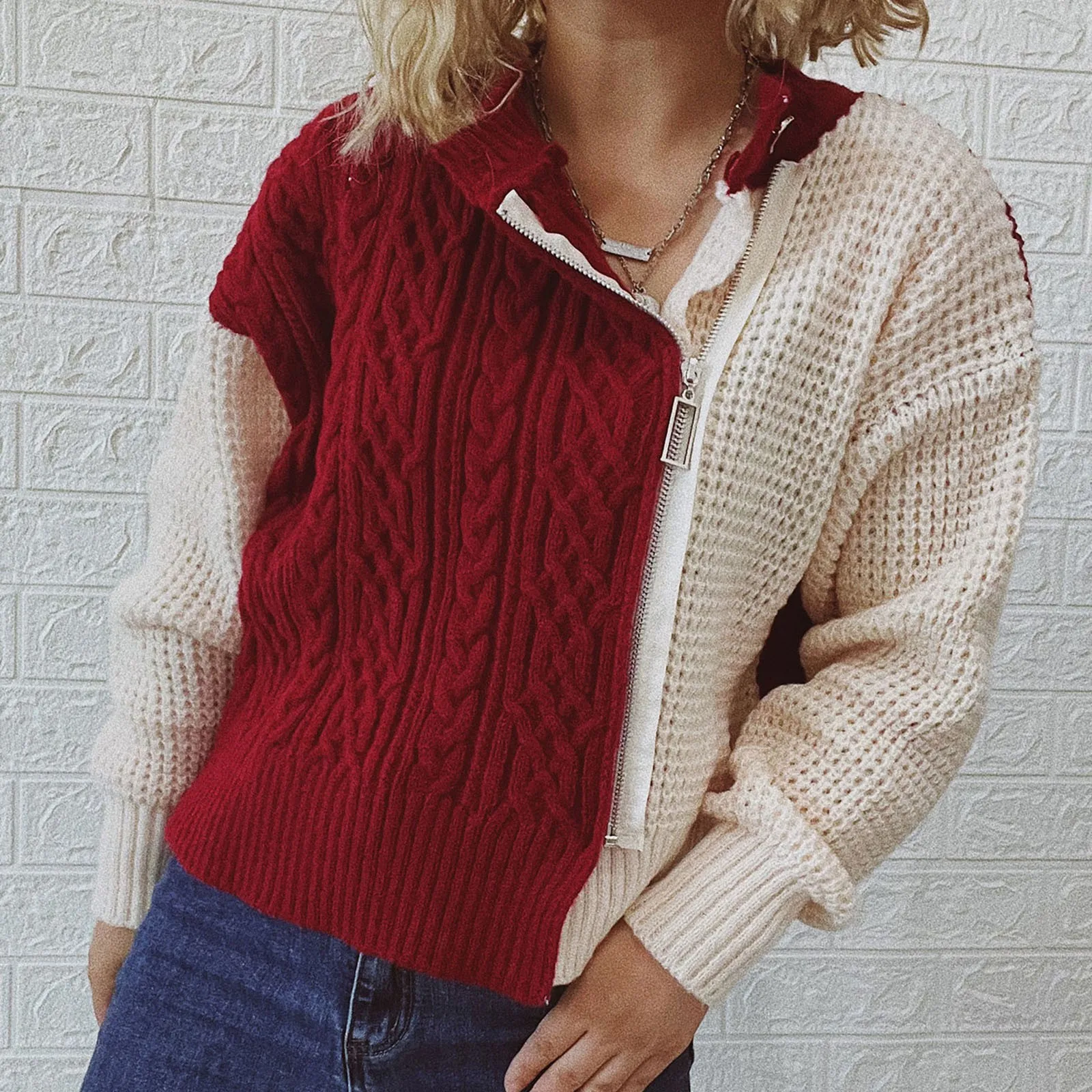 

Женский свитер-пальто с круглым вырезом, на молнии