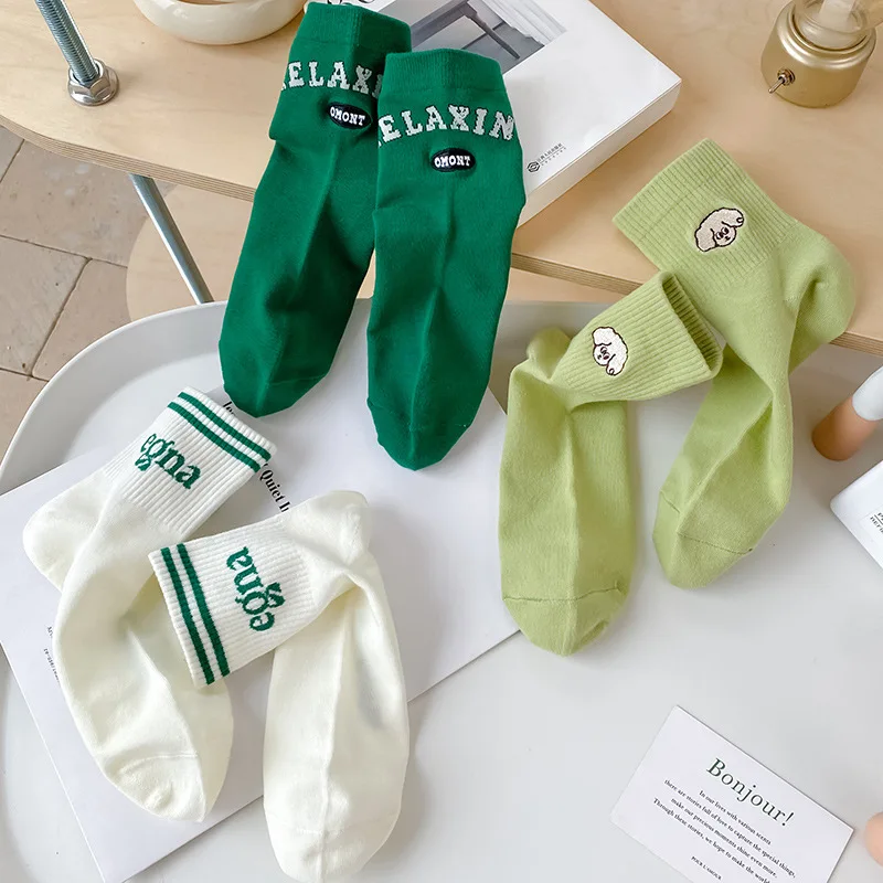 Personised Sock School Socks for Women Ankle Stockings Medias Tobilleras Embroidered Personalized Green Summer Mid Tube  Sports