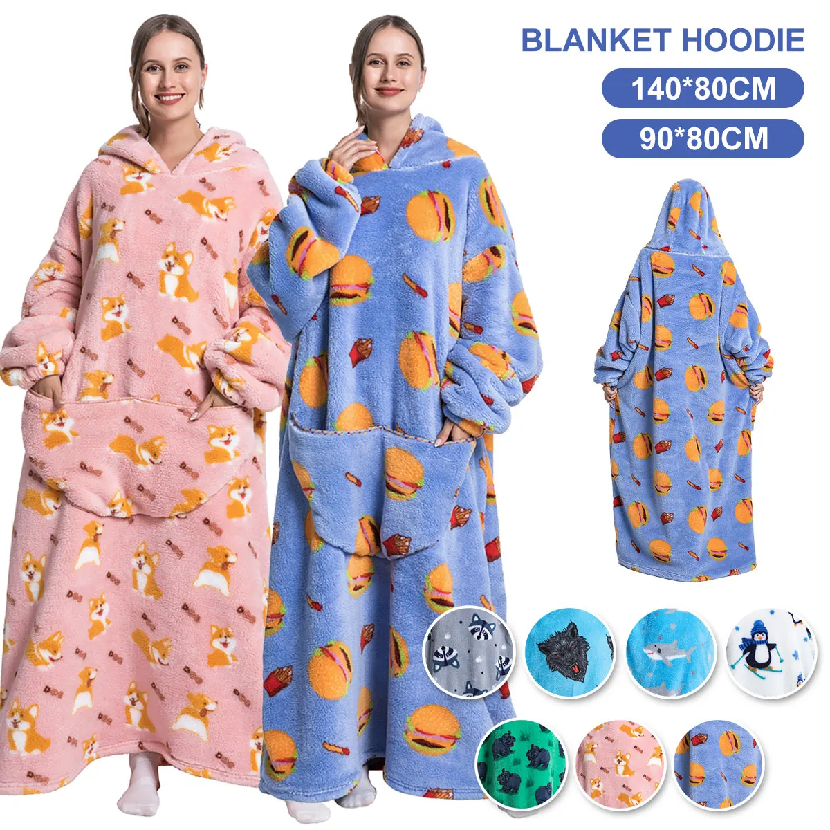 

Winter Warm Oversized Hoodie Blanket 140CM Flannel Blanket with Sleeves Women Men Pullover Fleece Giant Cozy Sweatshirt Blanket