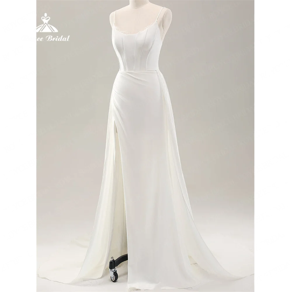 Свадебное платье Roycebridal с вырезом лодочкой А-силуэта 2025 атласное свадебное со