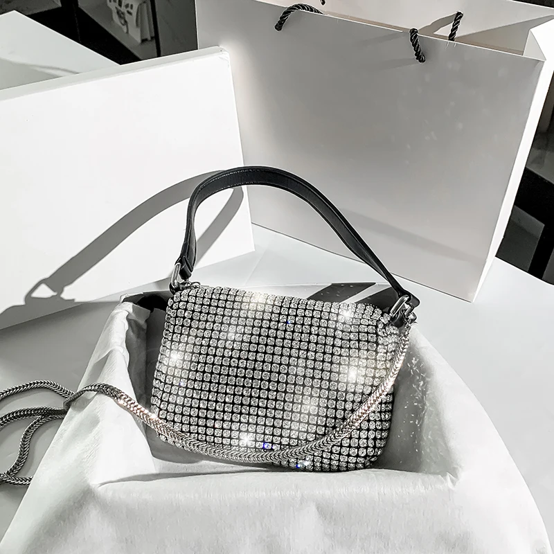 2023 Female New Aw Chain Bag Portable Shoulder Small Bag Handbags Trend Luxury Designer Diamond Inlaid Small Women Square Bag