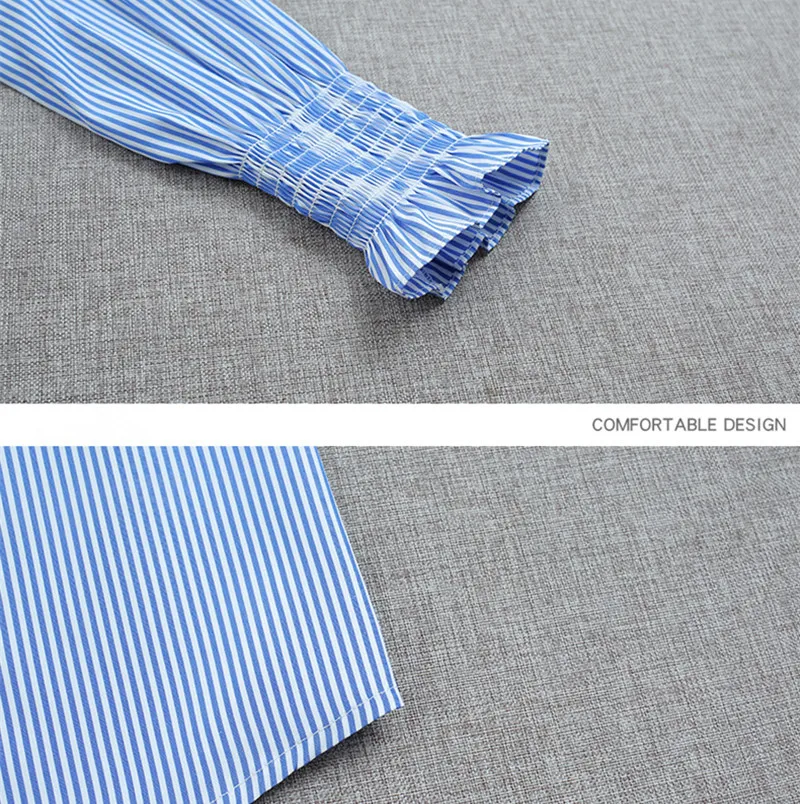 Модная универсальная маленькая свежая синяя полосатая рубашка женская с длинным