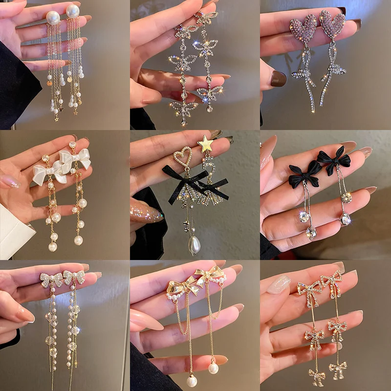 

925 silver needle exquisite bow earrings Light luxury pearl earrings Simple and high quality French minority earrings