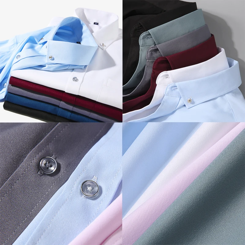 Men's Long-sleeved Shirts Solid Color Purple Pink Polyester Stretch Breathable New Fashion Style Slim Fit Business Casual Shirt