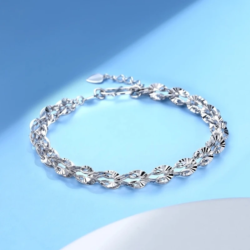 Женская цепочка из настоящей чистой платины 950 4 8 мм резной браслет с перьями