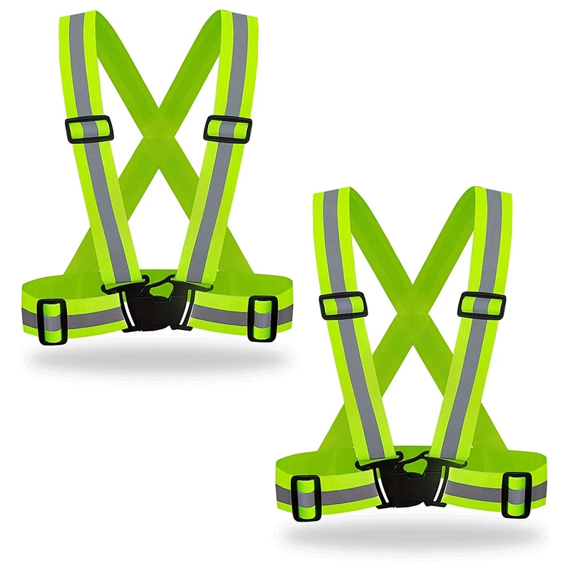 

2PCS High Visibility Adjustable Bright Neon Safety Vests High Visibility Reflective Seat Belt Gears ,Fluorescent Green
