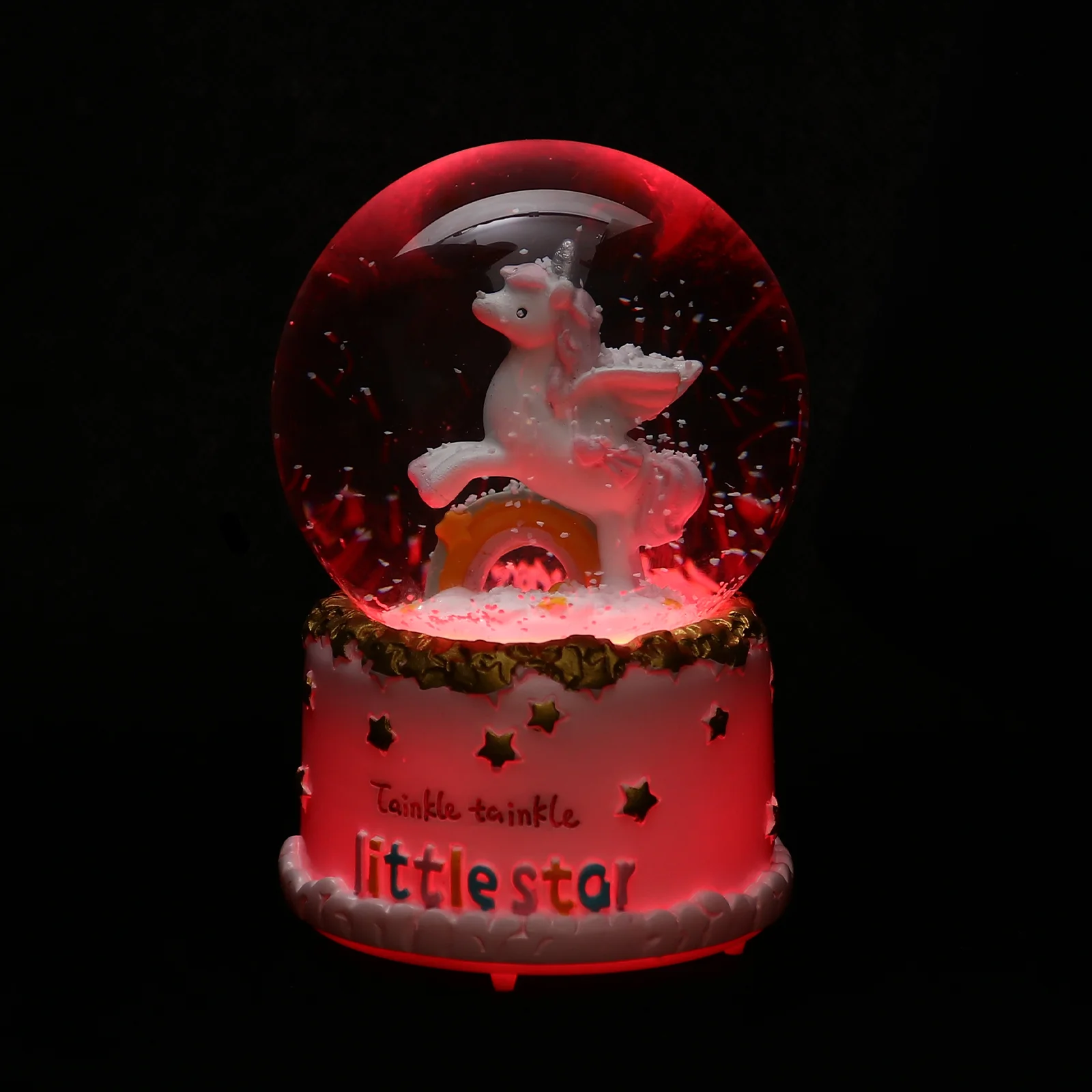 

Crystalunicornadornmentoperated Snow Globes Snowfall Box Ornament Decoration Desktop Lamp Light