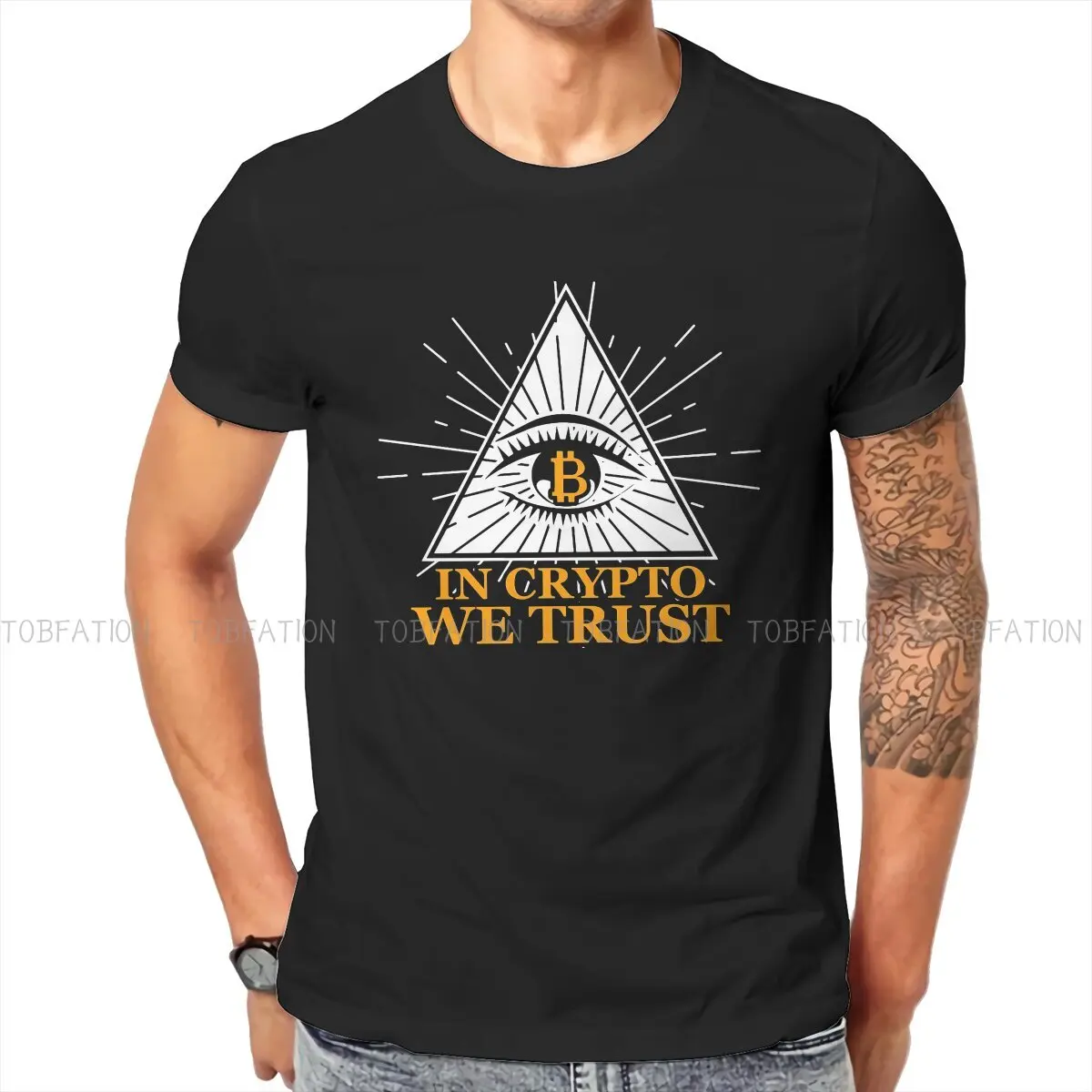 

In Crypto We Trust Eyes Special TShirt Bitcoin Cryptocurrency Miners Meme Casual Polyester T Shirt Newest T-shirt For Men Women
