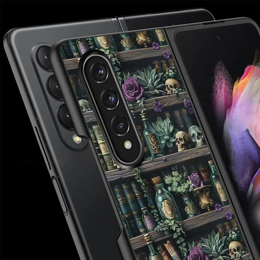 Фото Чехол для Samsung Galaxy Z Fold 8 Ultra Z Fold 7 6 5 4 3 ZFold6 ZFold5 ZFold3 ZFold4 ZFold7, чехол для телефона, книжная полка, книги, череп №2