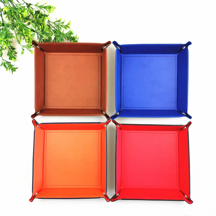 

Empty Pocket Foldable PU Leather Dice Organizational Tray for Desk Small Things Organization Folding Key Watch Jewelries Storage