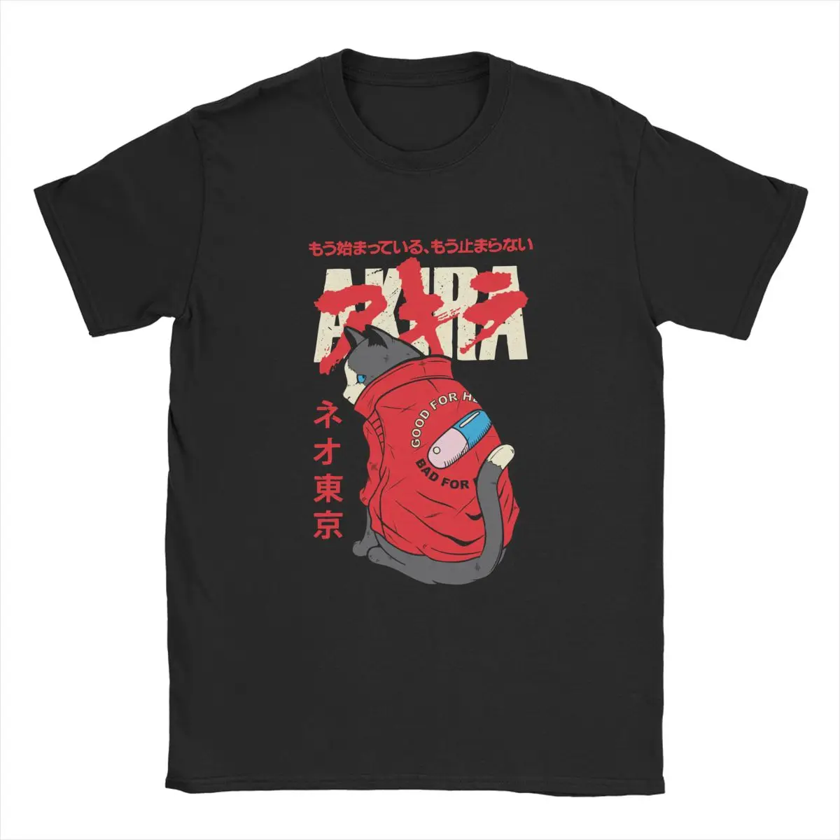 Купи Funny Akira Cat Anime T Shirt Men's Shirt Japanese city Leisure Tees Short Sleeve Round Neck T-Shirt Cotton Gift Idea Tops за 585 рублей в магазине AliExpress