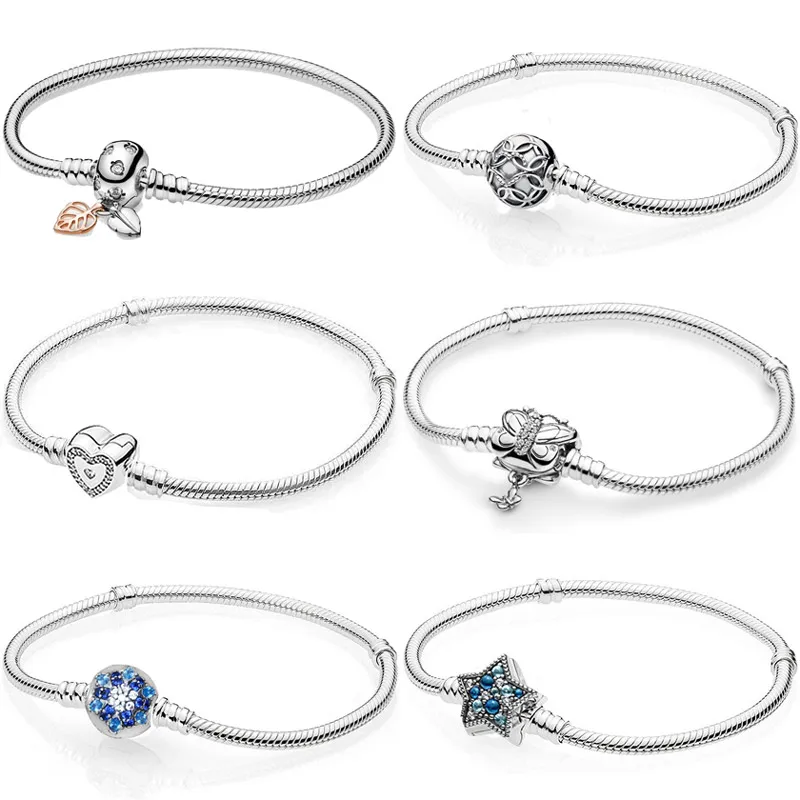 

Original Moments Butterfly Snowflake Leaves Clasp Snake Chain Bracelet Bangle Fit Europe 925 Sterling Silver Bead Charm