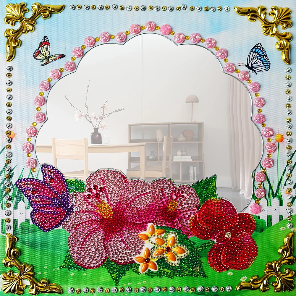 

Flowers Diamond Painting Makeup Mirror DIY Rhinestone Mosaic Craft Ultra-thin Compact Mirrors Handmade Home Decoration Gift