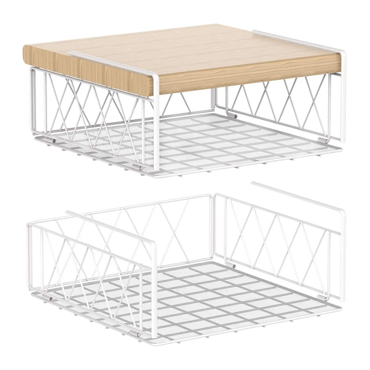 

Auledio Under the Cabinet Shelf Rack,Vertical Wire Rack for Hanging Storage Baskets with Liner,White (2 Pack)