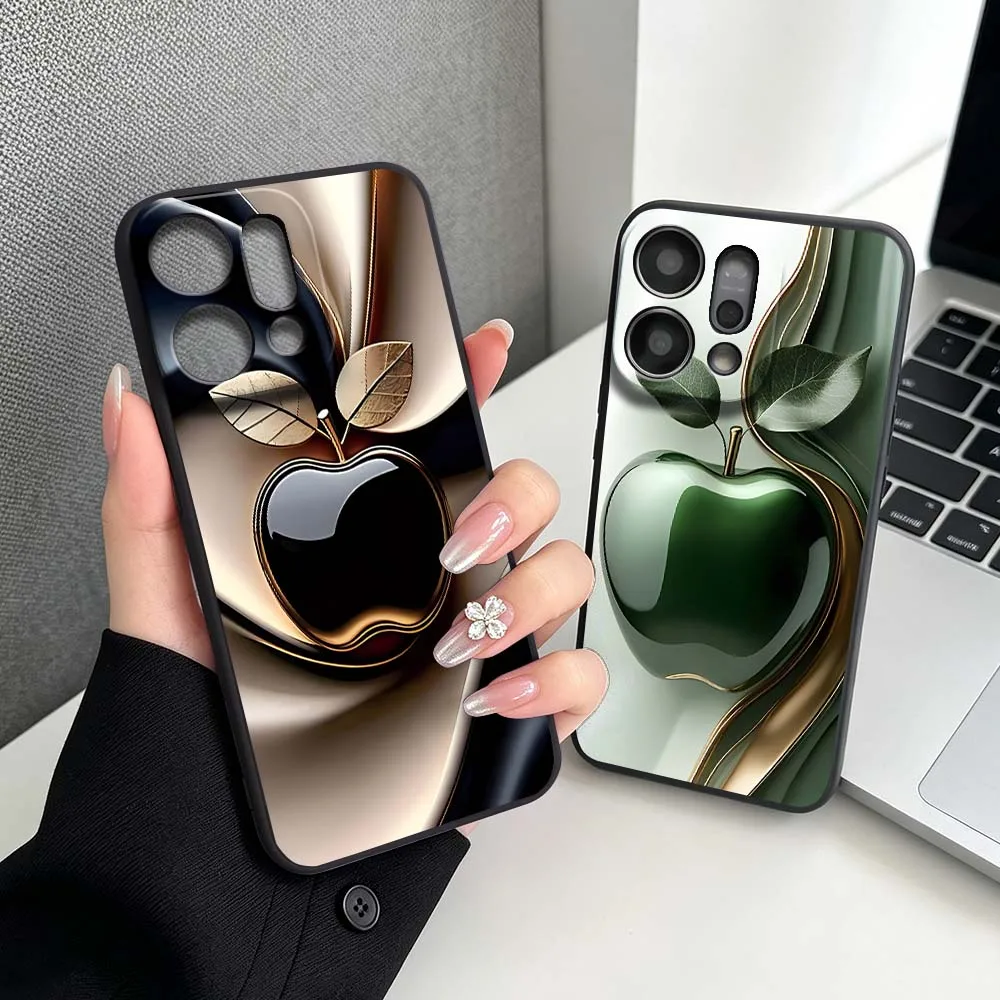 Фото Чехол для телефона White Apple Gold Leaf для OPPO Find X5 X6 X8 X9 Ultra Lite Reno15 Reno14 Reno13 Reno12 F Pro Max 5G, черный №4