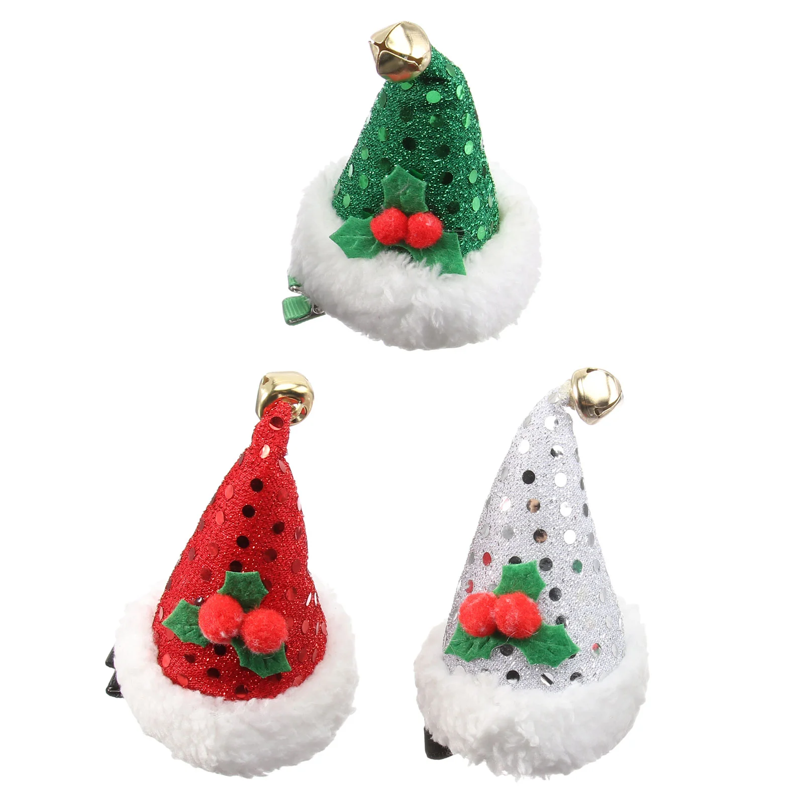 

3Pcs Santa Claus Hair Clip Christmas Hair Barrette Santa Hat Hairclip Sequin Hairpins Hair Accessory Party Props ( Green,