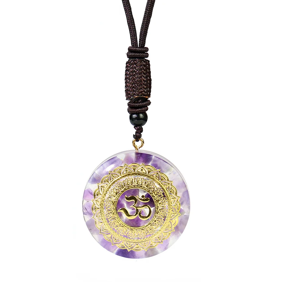 

Orgonite Lotus Amethyst Pendant Necklace Islam Om Energy Healing Crystal Sacred Geometry Chakra Necklace Meditation Yoga Jewelry
