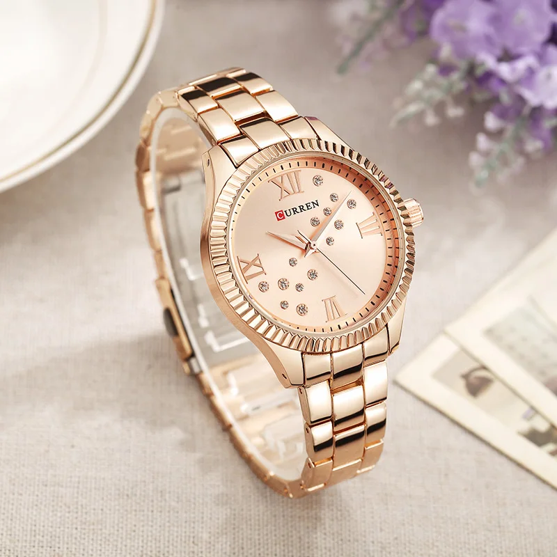 

relogio feminino 9009 Curren Womens Watches Top Brand Luxury Gold Black Quartz Watch Waterproof Full Steel Ladies Dress Watches