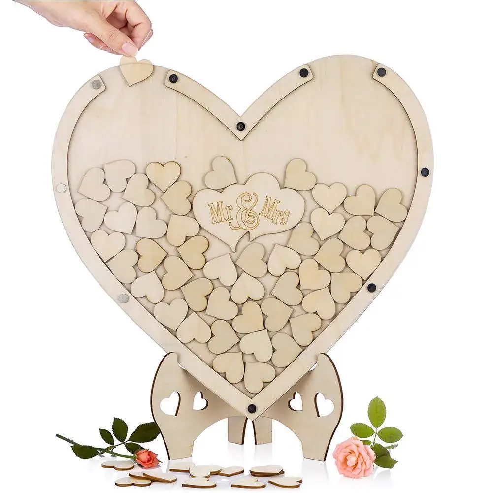 

Unique Hearts Wedding Decoration Rustic Sweet Wedding Guest book Wedding Wishes Bank Hearts drop box 3D Guest Book Wooden Box