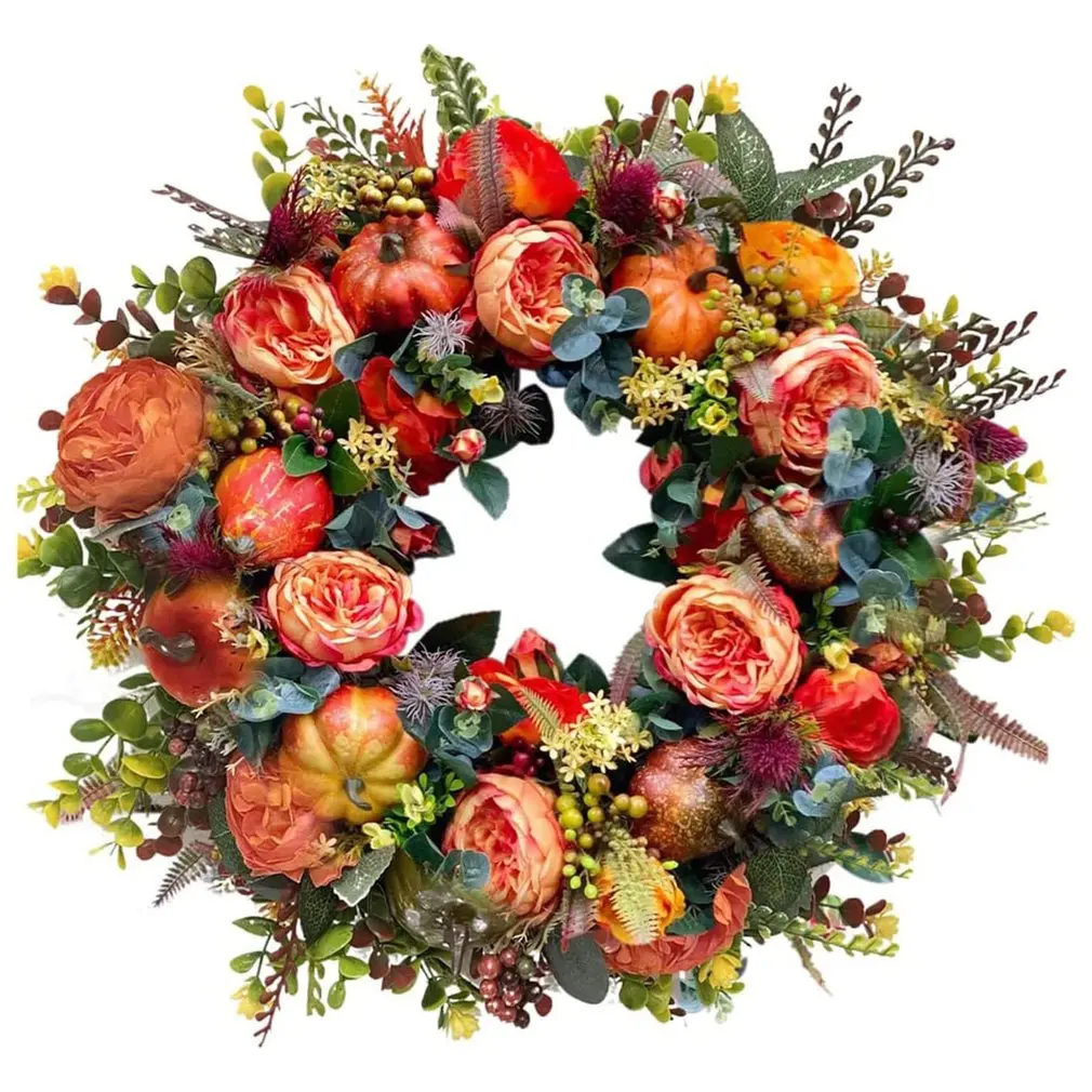 

40x40cm/45x45cm/50x50CM Garland Thanksgiving Decor Halloween Autumn Harvest Maple Pumpkin Rattan Door Hanging Showcase Wreath