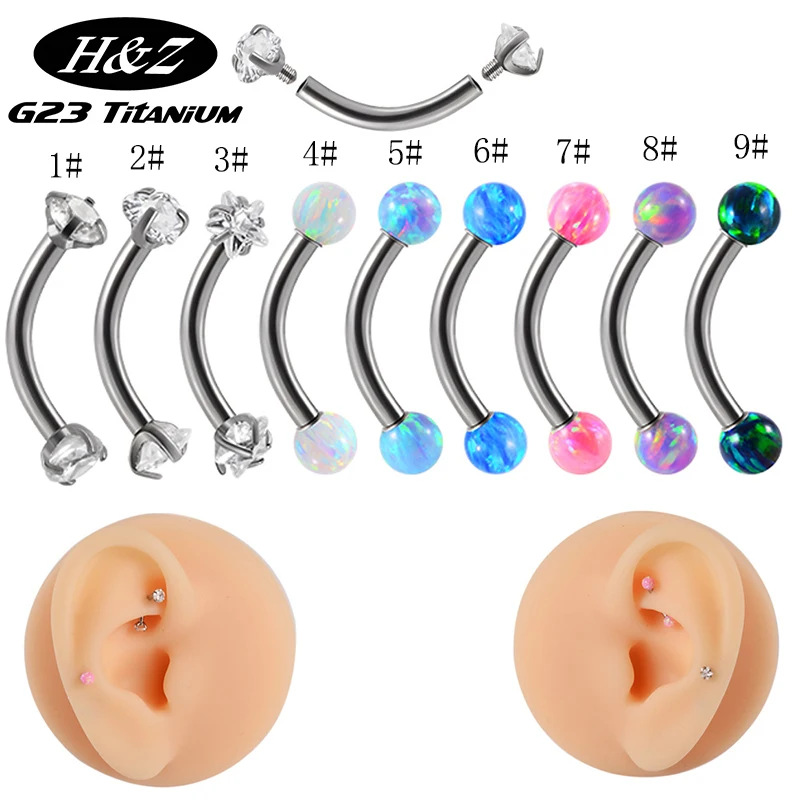 

G23 Titanium Piercing Curved Barbell Bananabell Opal CZ Internally Threaded Eyebrow Stud Ear Cartilage Tragus Stud Body Jewelry