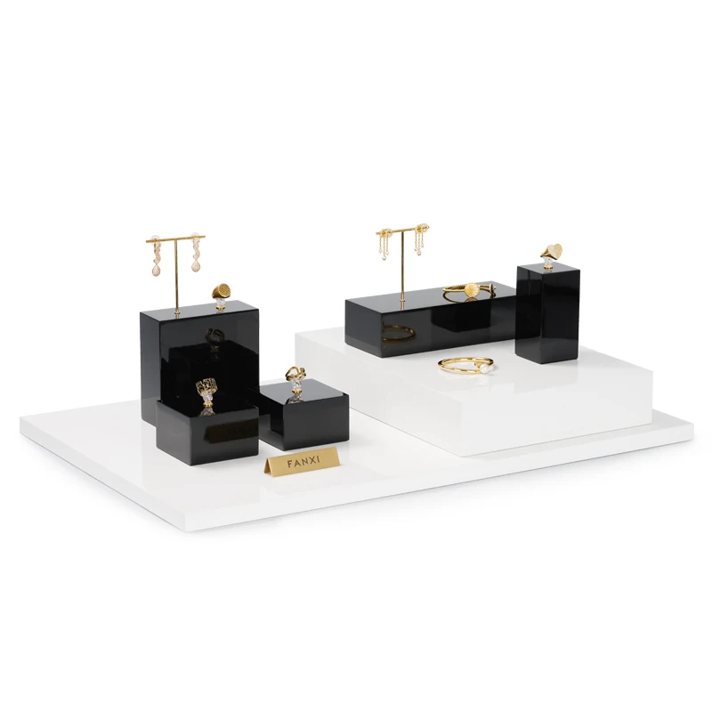 Oirlv Solid Wood Minimalism Style Jewelry Display Stand Showcase Jewelry Organizer Black Square Holder Dropshipping