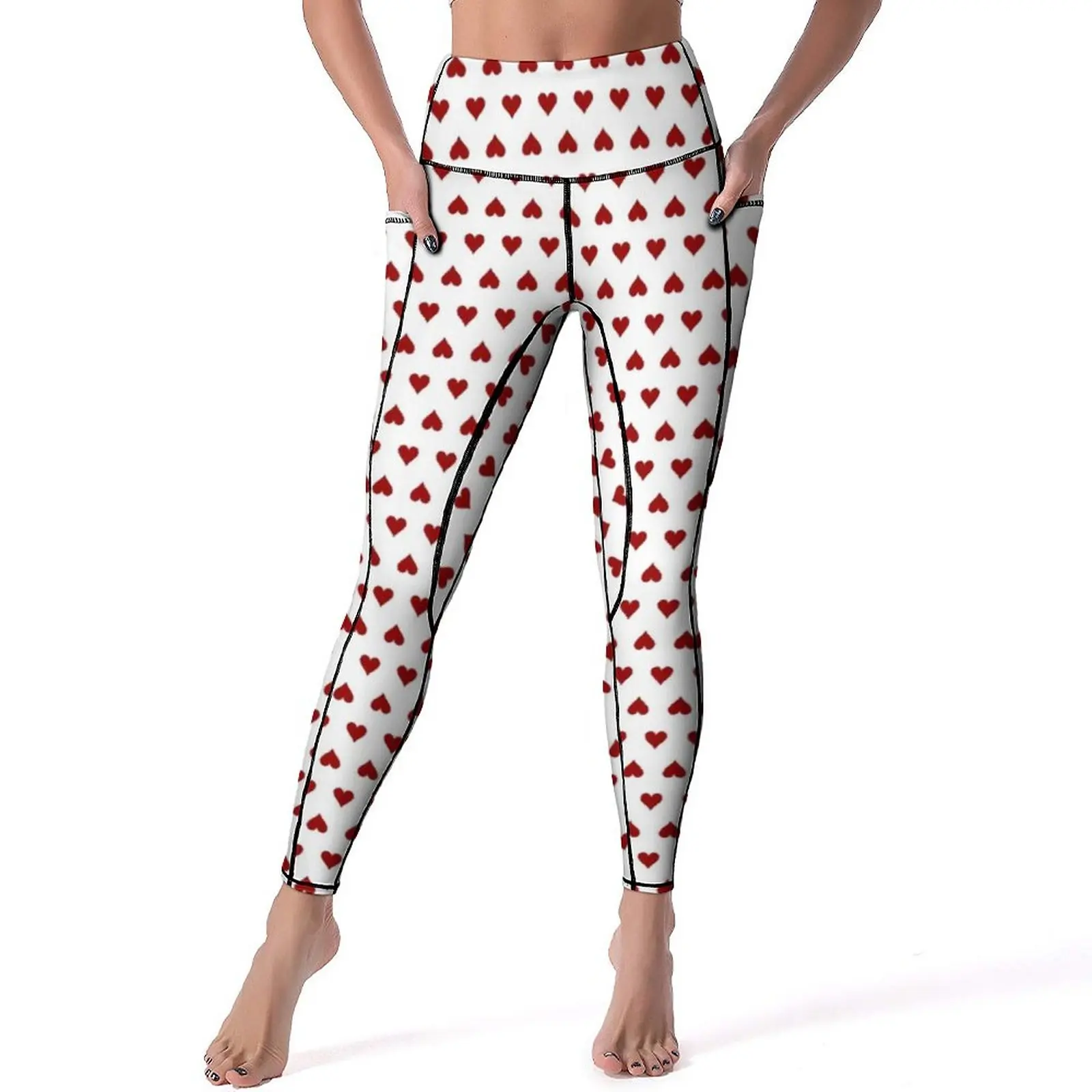 

Red Poker Hearts Leggings Sexy Playing Cards Print Push Up Yoga Pants Vintage Stretchy Leggins Lady Design Fitness Sports Tights